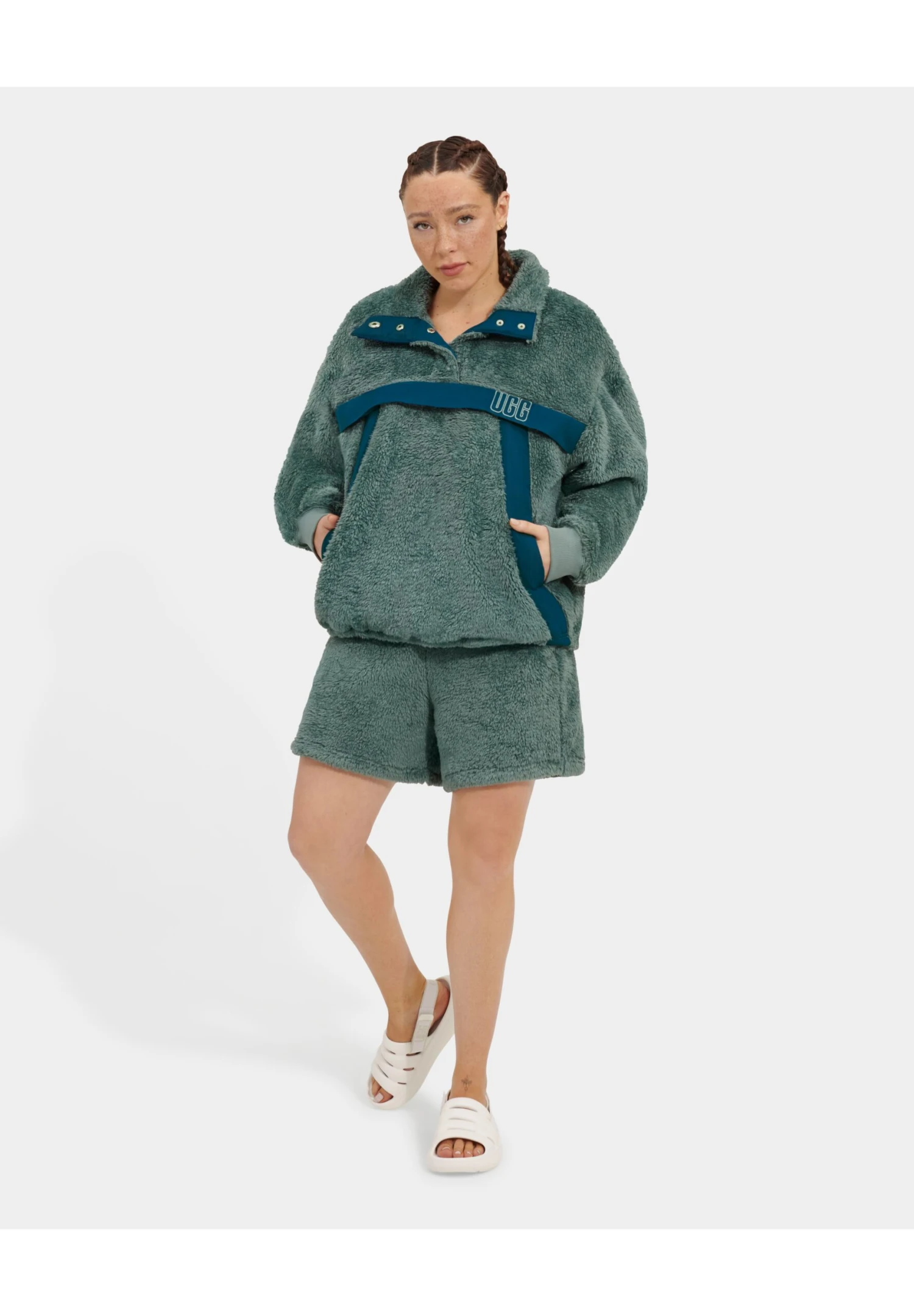 Ugg Gayel Sherpahalfsnap - Fleece Trui - Aloe Vera Midn Blue 4 Ugg Gayel Sherpahalfsnap - Fleece Trui - Aloe Vera Midn Blue - Afbeelding 2