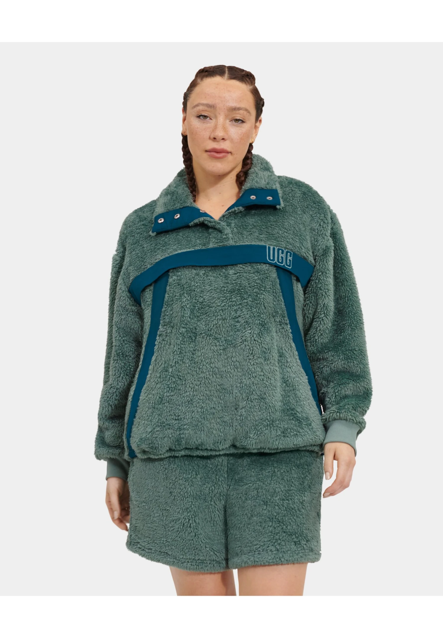 Ugg Gayel Sherpahalfsnap - Fleece Trui - Aloe Vera Midn Blue 3 Ugg Gayel Sherpahalfsnap - Fleece Trui - Aloe Vera Midn Blue